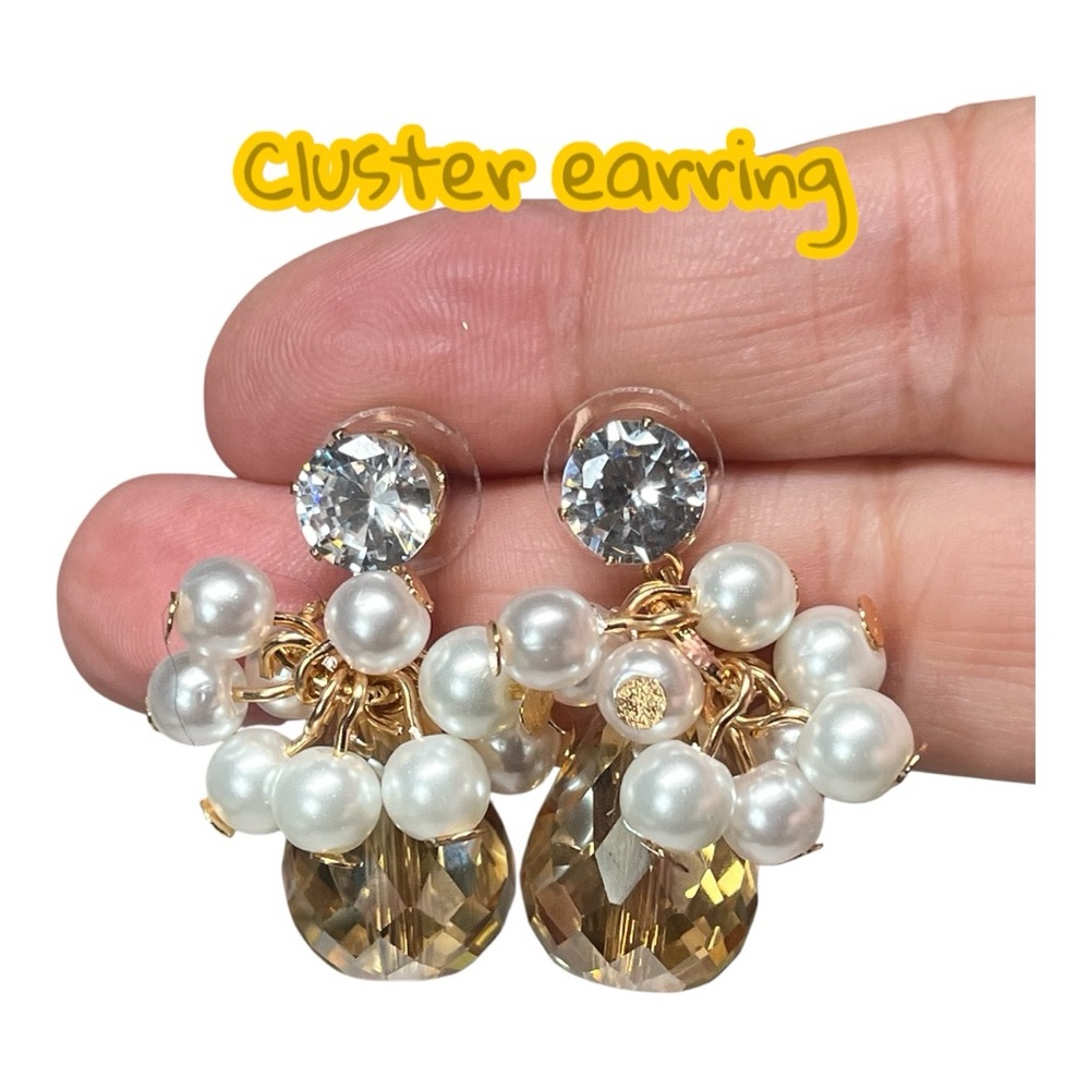 Artisan Gold and White Cluster Earrings with Pearls